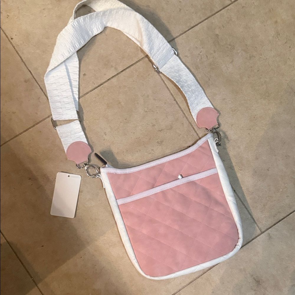 Blush Pink Suede and White Quilted Crossbody Bag - BRAND NEW - Vegan Leather NEW